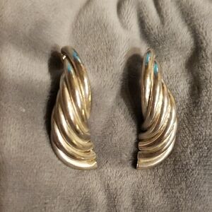 Sterling Silver Designer Earrings - Twisted Hoop Angel Wings- Vintage